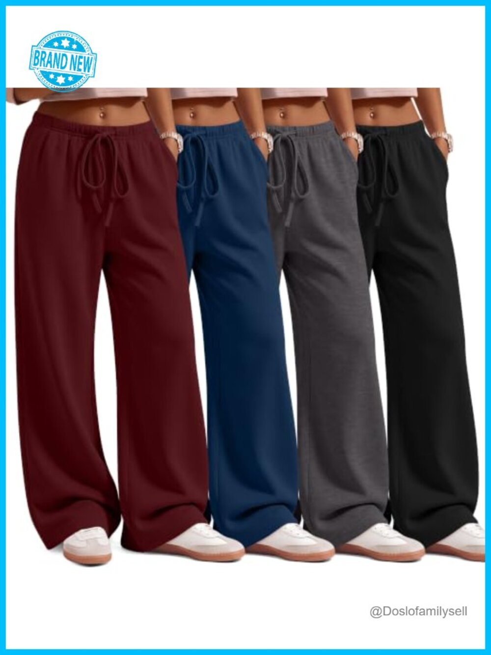 Women's Wide Leg Baggy Sweatpants with Pockets 4 Pack Drawstring